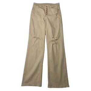 Amazon Highwaisted Ripped Distressed Flare Beige Long Pant Jeans Size 28/S #1364